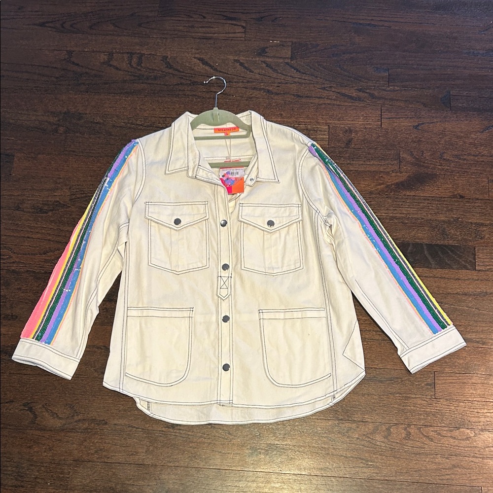 NWT Vilagallo Women’s Rainbow Sequin Sleeve Jacket Size Medium